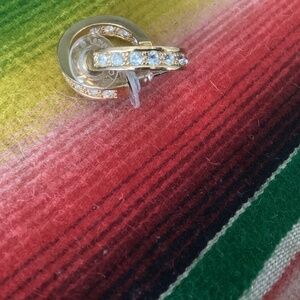 Gold chunky loops with clear stones excellent pierced earrings